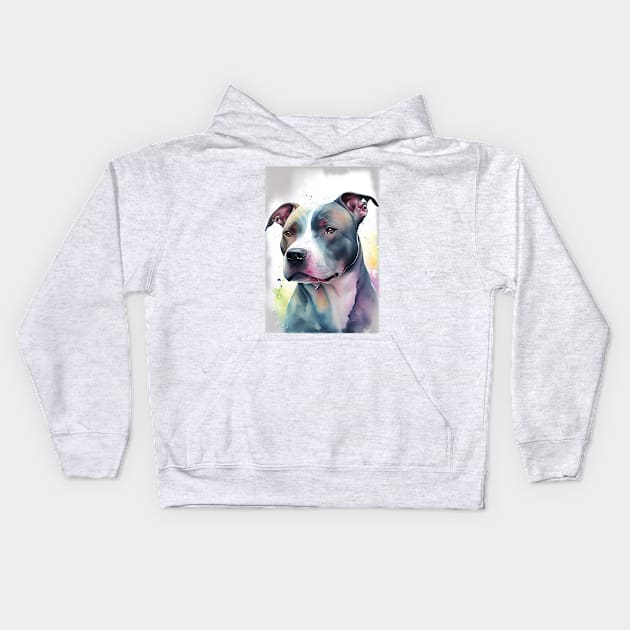 Watercolor Grey and White Pitbull Kids Hoodie by designs4days